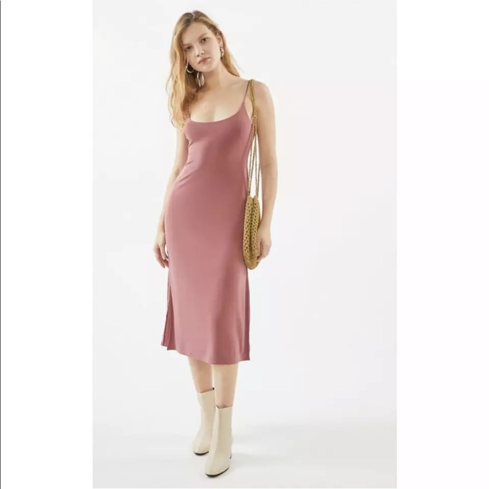 Urban Outfitters Pink Midi Slip Dress L W/ Slit